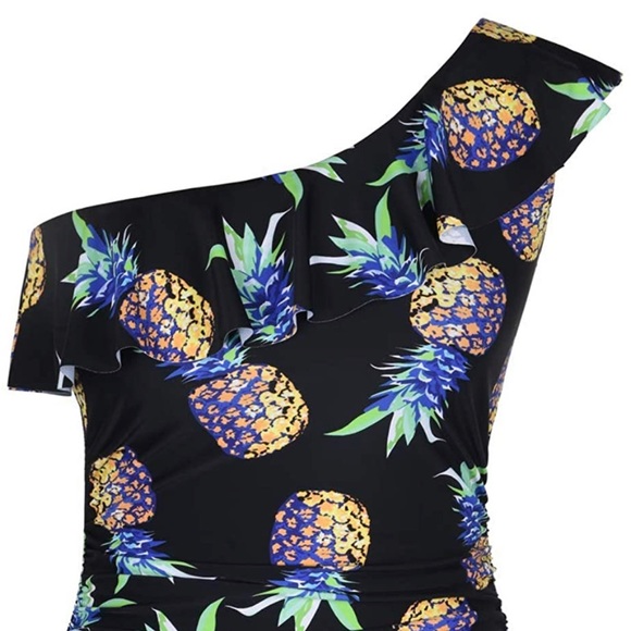 Hilor Women's 6 One Piece Swimsuits One Shoulder Swimwear Pineapple - Picture 1 of 5